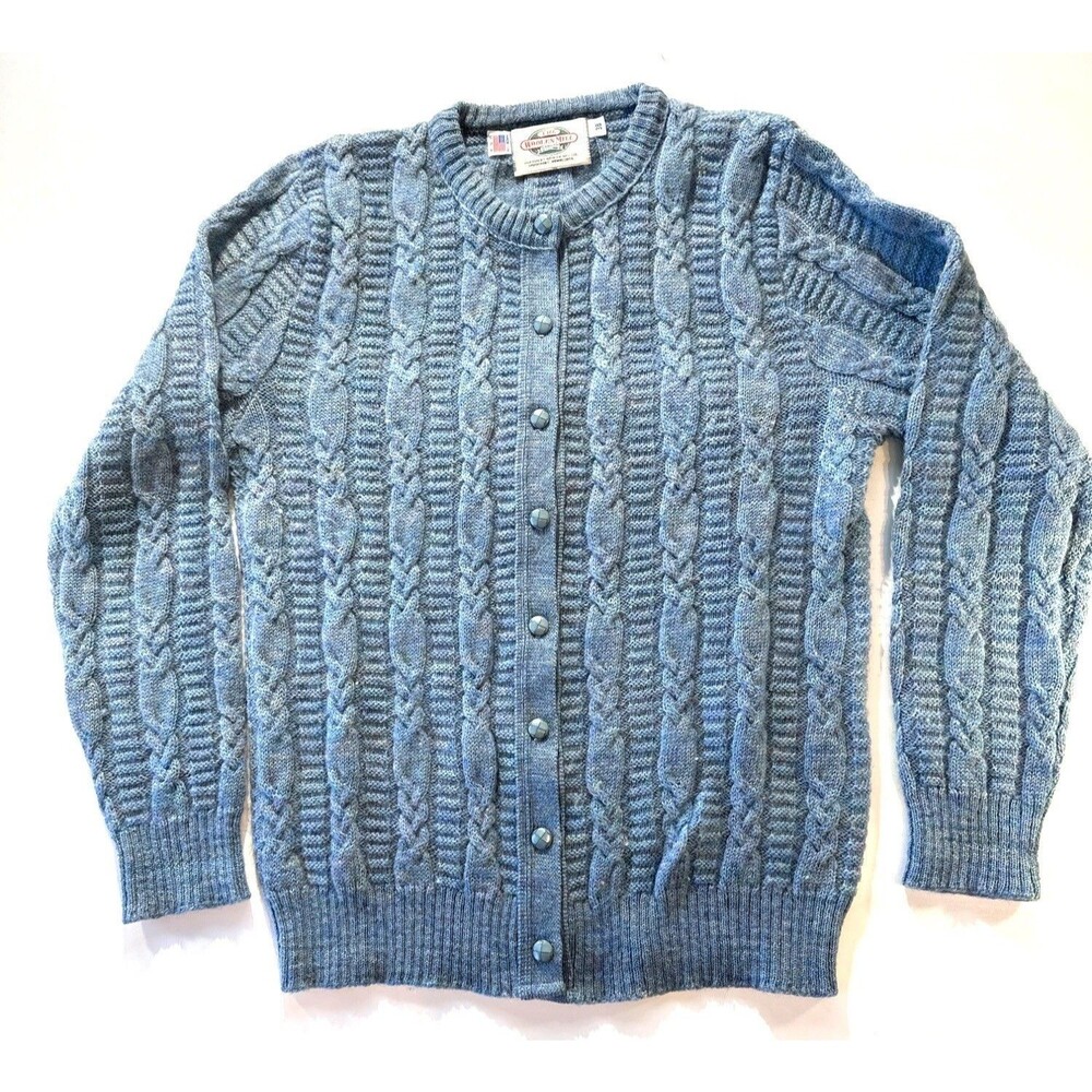 Vintage Woolen Mill Blue Cardigan Sweater With Button Front Long sleeves Size 38